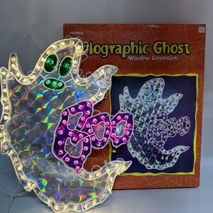 Vtg Noma Halloween Holographic GHOST 100 Light Window Decoration with Box
